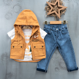 BOYS' SUIT WHOLESALE READY TOWEAR TRIPLE SUIT Jeans with two pockets shirt and jacket 019