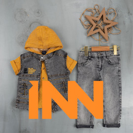 BOYS' SUIT WHOLESALE READY TOWEAR TRIPLE SUIT Half sleeve shirt with hoodie and denim jacket 020 BOYS' SUIT WHOLESALE READY TOWEAR TRIPLE SUIT Half sleeve shirt with hoodie and denim jacket 020
