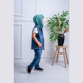 BOYS' SUIT WHOLESALE READY TOWEAR TRIPLE SUIT Jeans with a yellow hoodie and a denim jacket 021