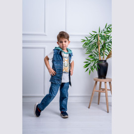 BOYS' SUIT WHOLESALE READY TOWEAR TRIPLE SUIT Jeans with a yellow hoodie and a denim jacket 021