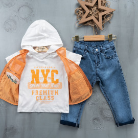 BOYS' SUIT WHOLESALE READY TOWEAR TRIPLE SUIT Jeans with a white hoodie and a spring jacket 022