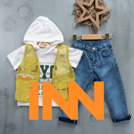 BOYS' SUIT WHOLESALE READY TOWEAR TRIPLE SUIT Jeans with a white hoodie and a spring jacket 022 BOYS' SUIT WHOLESALE READY TOWEAR TRIPLE SUIT Jeans with a white hoodie and a spring jacket 022