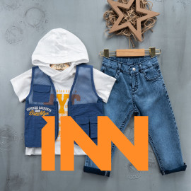 BOYS' SUIT WHOLESALE READY TOWEAR TRIPLE SUIT Jeans with a white hoodie and a spring jacket 022 BOYS' SUIT WHOLESALE READY TOWEAR TRIPLE SUIT Jeans with a white hoodie and a spring jacket 022