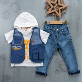 BOYS' SUIT WHOLESALE READY TOWEAR TRIPLE SUIT Jeans with a white hoodie and a spring jacket 022