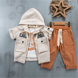 KIDS KIDS SUIT WHOLESALE READY TOWEAR TRIPLE SUIT Canvas trousers with sweater and striped jacket with two pockets 022
