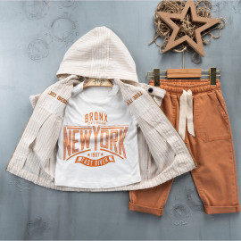 KIDS KIDS SUIT WHOLESALE READY TOWEAR TRIPLE SUIT Canvas trousers with sweater and striped jacket with two pockets 022