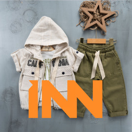 KIDS KIDS SUIT WHOLESALE READY TOWEAR TRIPLE SUIT Canvas trousers with sweater and striped jacket with two pockets 022