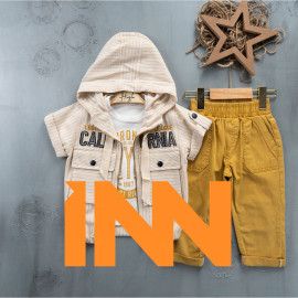 KIDS KIDS SUIT WHOLESALE READY TOWEAR TRIPLE SUIT Canvas trousers with sweater and striped jacket with two pockets 022