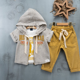 BOYS' SUIT WHOLESALE READY TOWEAR TRIPLE SUIT Canvas pants with a sweater and a striped jacket 024
