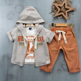 BOYS' SUIT WHOLESALE READY TOWEAR TRIPLE SUIT Canvas pants with a sweater and a striped jacket 024