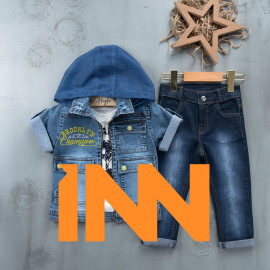 BOYS' SUIT WHOLESALE READY TOWEAR TRIPLE SUIT Jeans pants with a yellow hooded jacket and a denim jacket 025