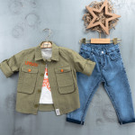 BOYS' SUIT WHOLESALE READY TOWEAR TRIPLE SUIT Jeans with a sweater and a multi-colored two-pocket shirt 026