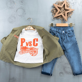 BOYS' SUIT WHOLESALE READY TOWEAR TRIPLE SUIT Jeans with a sweater and a multi-colored two-pocket shirt 026