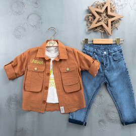 BOYS' SUIT WHOLESALE READY TOWEAR TRIPLE SUIT Jeans with a sweater and a multi-colored two-pocket shirt 026