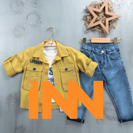 BOYS' SUIT WHOLESALE READY TOWEAR TRIPLE SUIT Jeans with a sweater and a multi-colored two-pocket shirt 026