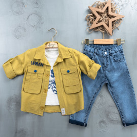 BOYS' SUIT WHOLESALE READY TOWEAR TRIPLE SUIT Jeans with a sweater and a multi-colored two-pocket shirt 026