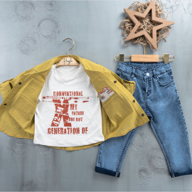 BOYS' SUIT WHOLESALE READY TOWEAR TRIPLE SUIT White sweater with a half-sleeved spring jacket 027