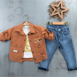 BOYS' SUIT WHOLESALE READY TOWEAR TRIPLE SUIT White sweater with a half-sleeved spring jacket 027