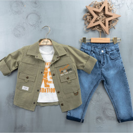 BOYS' SUIT WHOLESALE READY TOWEAR TRIPLE SUIT White sweater with a half-sleeved spring jacket 027