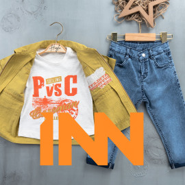 BOYS' SUIT WHOLESALE READY TOWEAR TRIPLE SUIT Jeans with a white sweater and a two-tone jacket 028 BOYS' SUIT WHOLESALE READY TOWEAR TRIPLE SUIT Jeans with a white sweater and a two-tone jacket 028