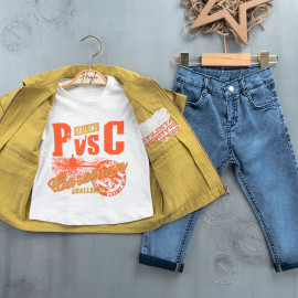 BOYS' SUIT WHOLESALE READY TOWEAR TRIPLE SUIT Jeans with a white sweater and a two-tone jacket 028