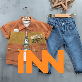 BOYS' SUIT WHOLESALE READY TOWEAR TRIPLE SUIT Jeans with a white sweater and a two-tone jacket 028 BOYS' SUIT WHOLESALE READY TOWEAR TRIPLE SUIT Jeans with a white sweater and a two-tone jacket 028