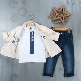 BOYS' SUIT WHOLESALE READY TOWEAR TRIPLE SUIT Jeans with a white sweater and a two-tone jacket 029