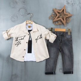 BOYS' SUIT WHOLESALE READY TOWEAR TRIPLE SUIT Jeans with a white sweater and a two-tone jacket 029