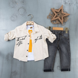 BOYS' SUIT WHOLESALE READY TOWEAR TRIPLE SUIT Jeans with a white sweater and a two-tone jacket 029