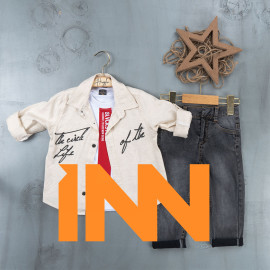 BOYS' SUIT WHOLESALE READY TOWEAR TRIPLE SUIT Jeans with a white sweater and a two-tone jacket 029 BOYS' SUIT WHOLESALE READY TOWEAR TRIPLE SUIT Jeans with a white sweater and a two-tone jacket 029