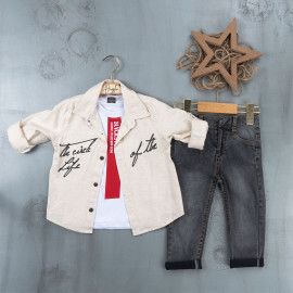 BOYS' SUIT WHOLESALE READY TOWEAR TRIPLE SUIT Jeans with a white sweater and a two-tone jacket 029