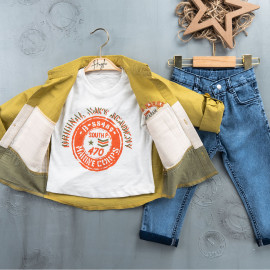 BOYS' SUIT WHOLESALE READY TOWEAR TRIPLE SUIT Jeans with a white sweater and a 3-color shirt 030
