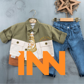 BOYS' SUIT WHOLESALE READY TOWEAR TRIPLE SUIT Jeans with a white sweater and a 3-color shirt 030