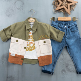 BOYS' SUIT WHOLESALE READY TOWEAR TRIPLE SUIT Jeans with a white sweater and a 3-color shirt 030