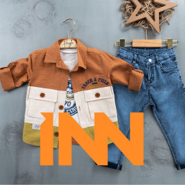 BOYS' SUIT WHOLESALE READY TOWEAR TRIPLE SUIT Jeans with a white sweater and a 3-color shirt 030