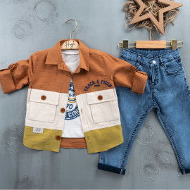 BOYS' SUIT WHOLESALE READY TOWEAR TRIPLE SUIT Jeans with a white sweater and a 3-color shirt 030