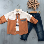 BOYS' SUIT WHOLESALE READY TOWEAR TRIPLE SUIT Jeans with a white sweater and two-tone shirt 031