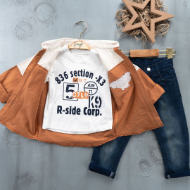 BOYS' SUIT WHOLESALE READY TOWEAR TRIPLE SUIT Jeans with a white sweater and two-tone shirt 031