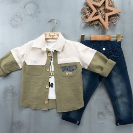 BOYS' SUIT WHOLESALE READY TOWEAR TRIPLE SUIT Jeans with a white sweater and two-tone shirt 031