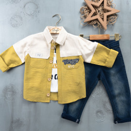 BOYS' SUIT WHOLESALE READY TOWEAR TRIPLE SUIT Jeans with a white sweater and two-tone shirt 031