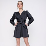 LONG SLEEVE SATIN MINI DRESS WITH BELT