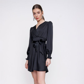 LONG SLEEVE SATIN MINI DRESS WITH BELT
