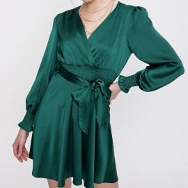 LONG SLEEVE SATIN MINI DRESS WITH BELT
