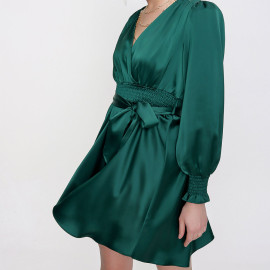 LONG SLEEVE SATIN MINI DRESS WITH BELT