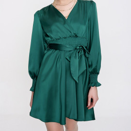 LONG SLEEVE SATIN MINI DRESS WITH BELT