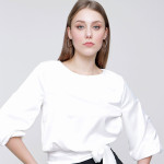 BELT DETAILED SATIN BLOUSE - WOMEN'S WEAR