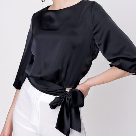 BELT DETAILED SATIN BLOUSE - WOMEN'S WEAR