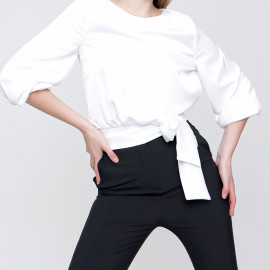BELT DETAILED SATIN BLOUSE - WOMEN'S WEAR