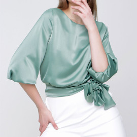 BELT DETAILED SATIN BLOUSE - WOMEN'S WEAR