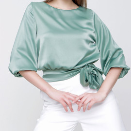 BELT DETAILED SATIN BLOUSE - WOMEN'S WEAR